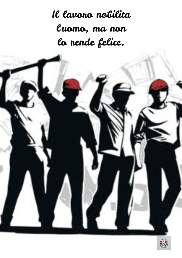 Un'illustrazione che rappresenta il valore del lavoro, con operai che sollevano simbolicamente il loro potere, celebrando la Festa del Lavoro.