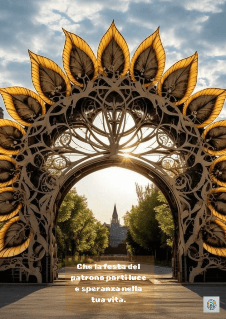 Uno splendido arco di girasoli illuminato dal sole, a rappresentare la luce e la speranza portate dalla Festa Patronale.