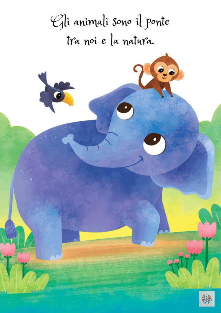 Un'illustrazione di un elefante, una scimmia e un uccello che celebra l'armonia tra animali e natura, sottolineando la necessità della conservazione in occasione della Giornata Mondiale degli Animali.