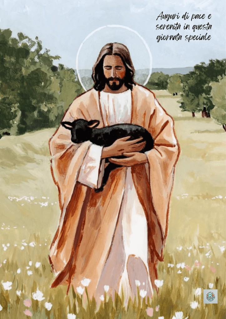 A serene portrayal of Jesus holding a lamb, symbolizing peace and serenity on the special day of Ognissanti.