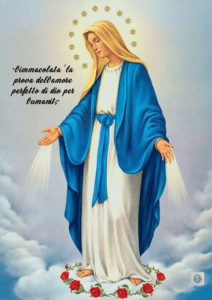 Madonna incoronata con aureola di stelle e mani tese