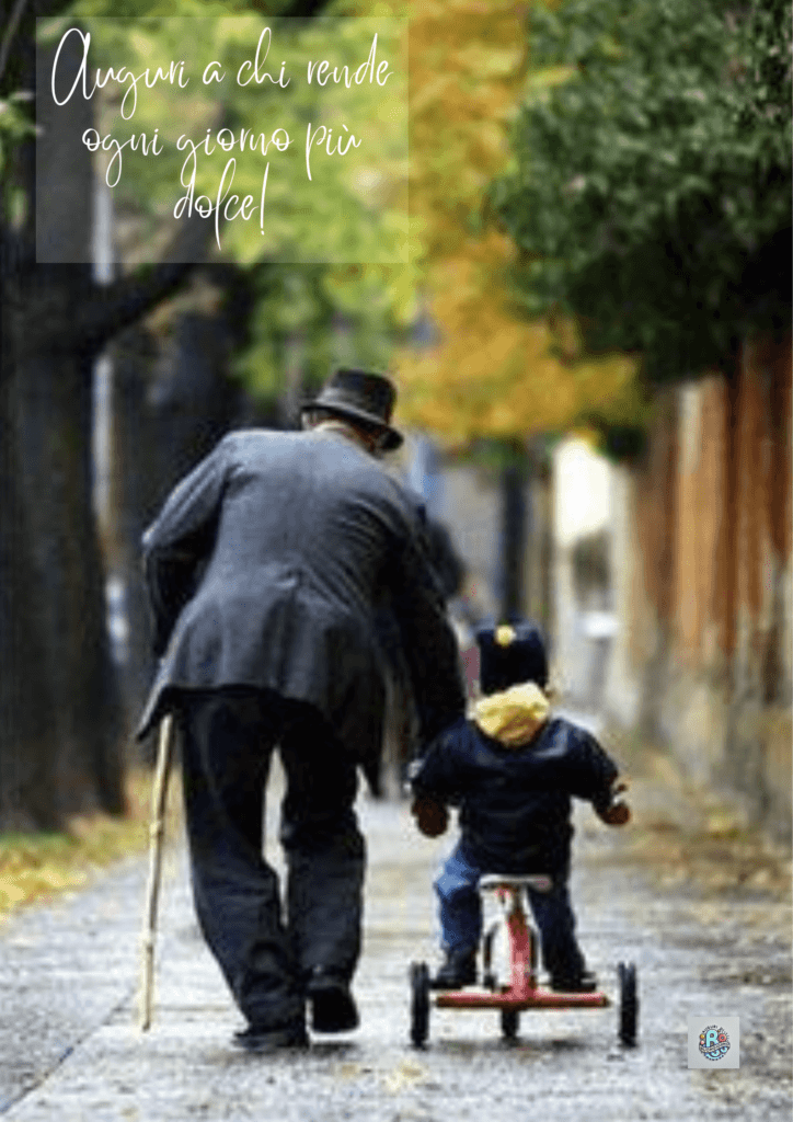 Una scena dolce e accattivante di un nonno e un nipote che vanno in bicicletta insieme, evidenziando il forte legame e la connessione tra nonni e nipoti