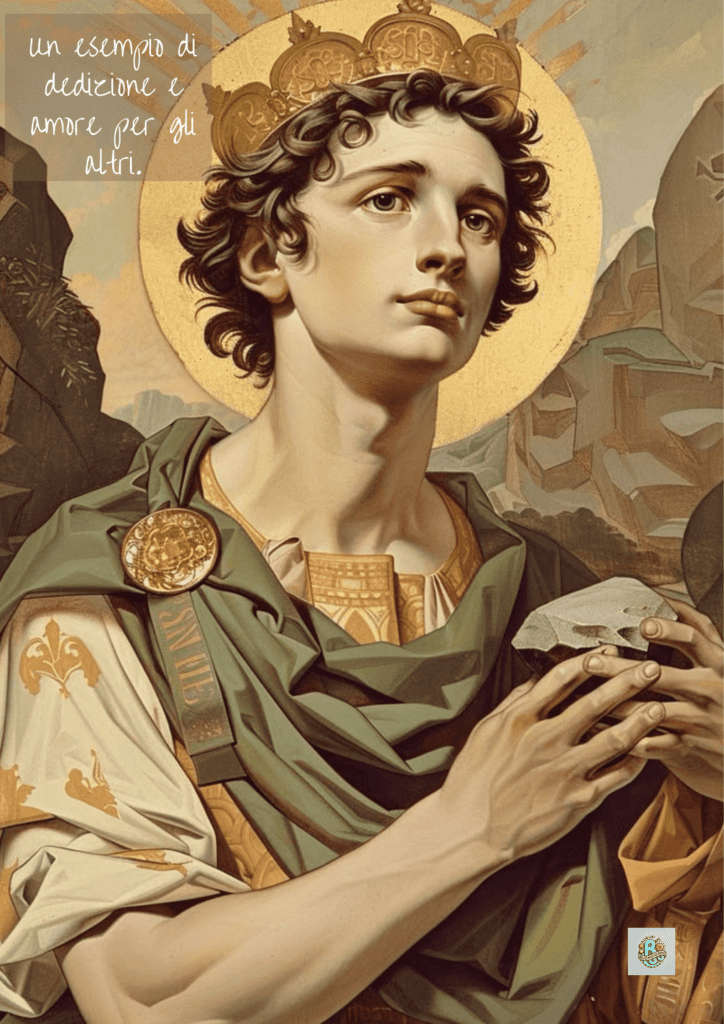 Un-esempio-di-dedizione-e-amore-per-gli-altri: Un-immagine-di-Santo-Stefano-con-corona,-riflettendo-sulla-dedizione-e-l'amore-per-gli-altri,-un-simbolo-di-sacrificio-e-devozione-nelle-Feste-Cristiane