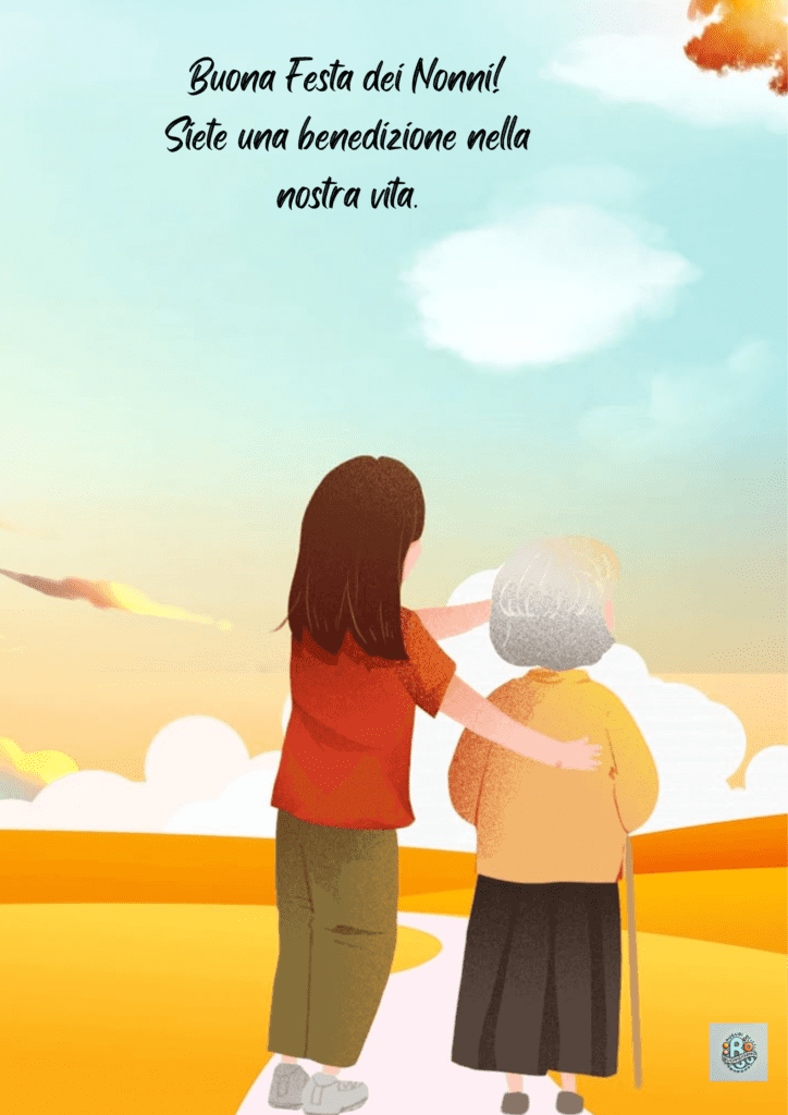 Una rappresentazione giocosa di una nonna e di una nipote in giardino, a simboleggiare l'amore, la cura e il legame speciale celebrato durante la Festa dei Nonni.