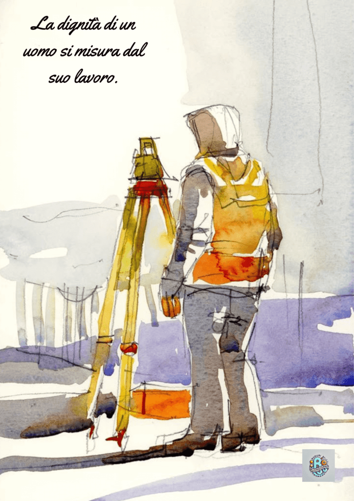 Un'immagine che raffigura un geometra sul cantiere, con la dignità dell'uomo misurata dal suo impegno e professione nel campo del lavoro tecnico.