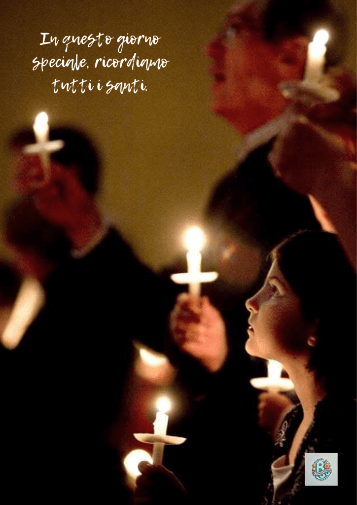 A crowd holding candles, honoring the memory of saints during Ognissanti, reflecting the importance of light in Christian traditions.