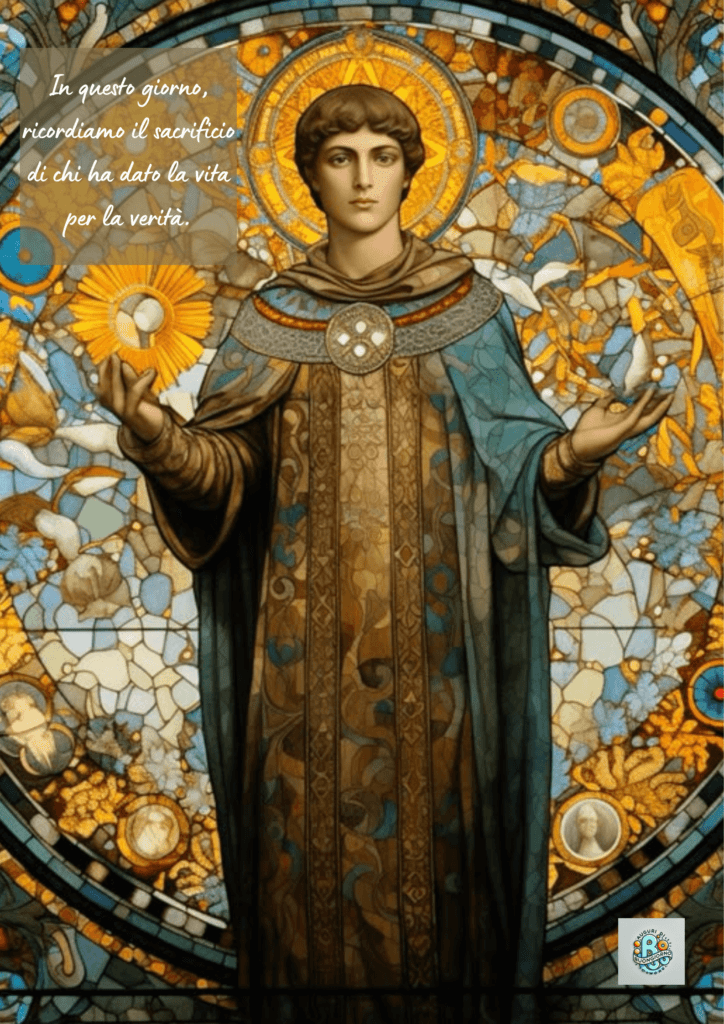 La-quella-guerra-rivela-anche-il-sacrificio-che-ha-dato-la-vita-per-la-verità: Un-immagine-di-Santo-Stefano-in-una-vetrata-colorata,-simbolo-di-sacrificio-e-devozione-per-la-verità,-rappresentando-il-suo-dono-di-vita-nelle-Feste-Cristiane.