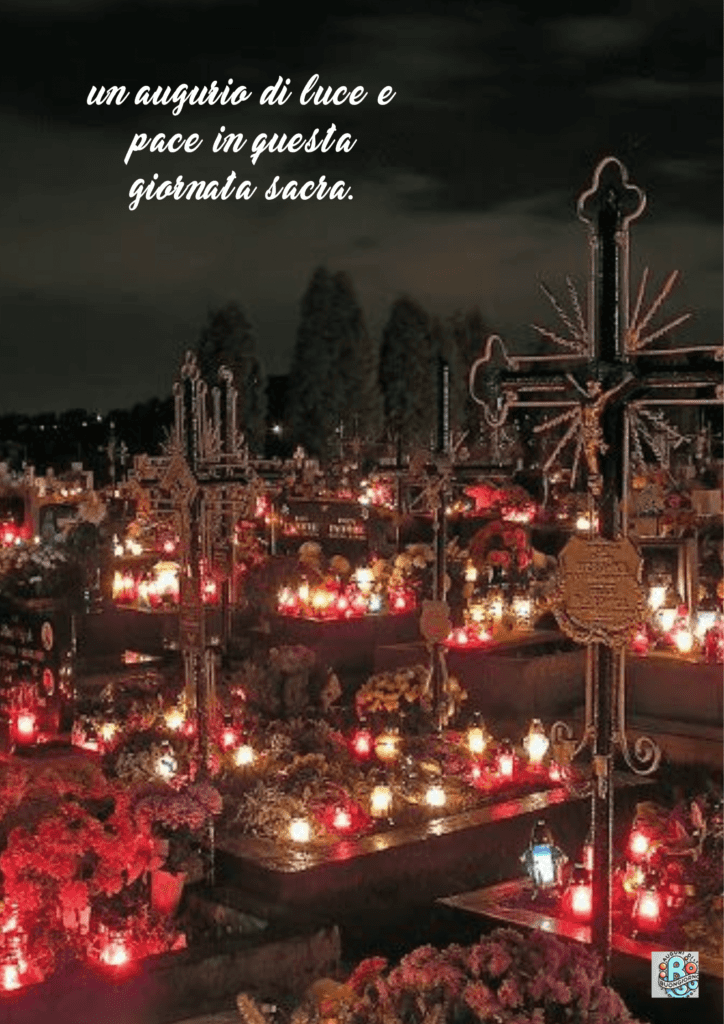 A peaceful cemetery illuminated with candles on Ognissanti, symbolizing peace and the remembrance of the departed souls.