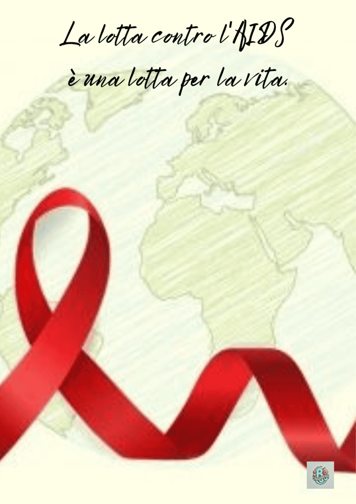 Nastro rosso contro l'AIDS su sfondo di mappa del mondo