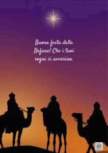 Tre-Magi-in-cavalcata-sotto-la-stella-dell'Epifania-con-il-testo-Buona-festa-della-Befana-Che-i-tuoi-sogni-si-avverino