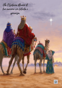 Tre-Re-Magi-in-cavalcata-durante-l'Epifania-con-il-testo-Che-l'Epifania-illuminil-il-tuo-cammino-con-felicità-e-speranza.