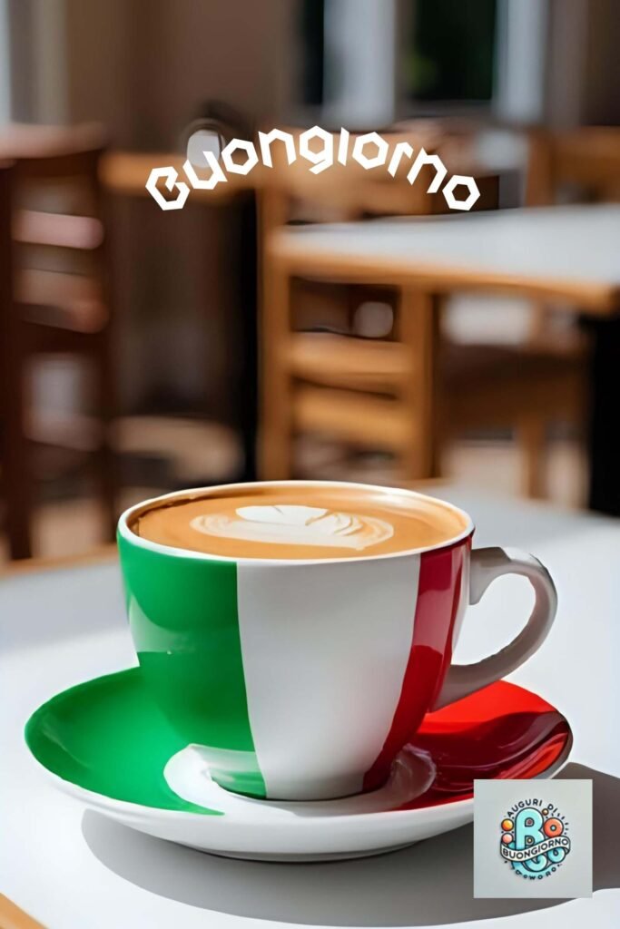 Una tazza di caffè con la bandiera italiana, in onore del Giorno della Liberazione, un giorno di celebrazione della libertà e della democrazia in Italia