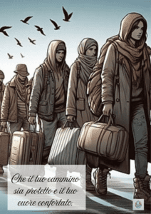 migranti-in-marcia-con-valigie-sotto-il-cielo-con-uccelli-simbolo-di-speranza-e-memoria-nella-giornata-nazionale-in-memoria-delle-vittime-dell-immigrazione