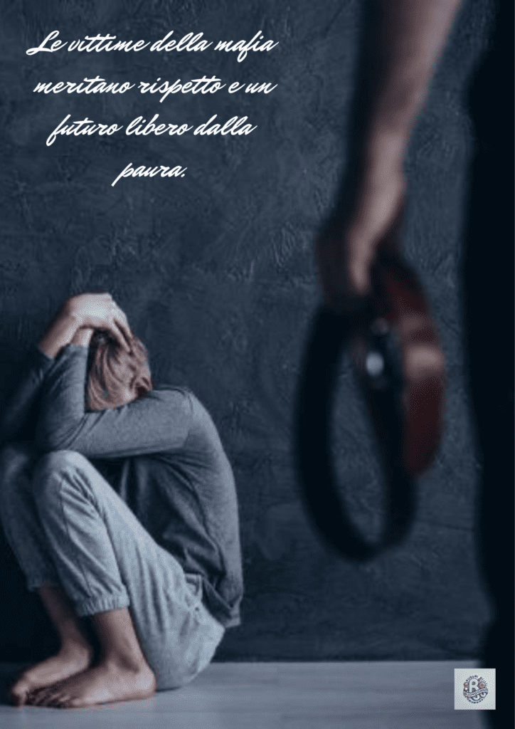 Una mano si alza minacciosamente su una figura inginocchiata, simbolizzando l'intimidazione e il controllo della mafia. L'immagine evoca la paura costante che le vittime della mafia devono affrontare.