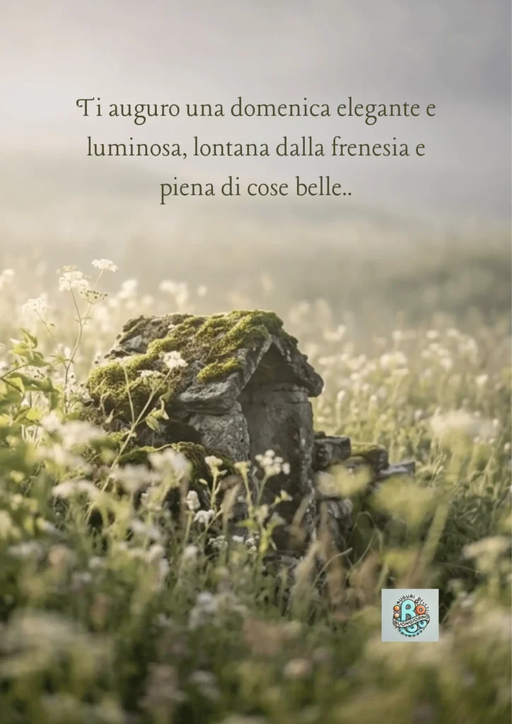 Buona-Domenica-struttura-in-pietra-con-muschio-prato-fiorito-e-luce-soffusa