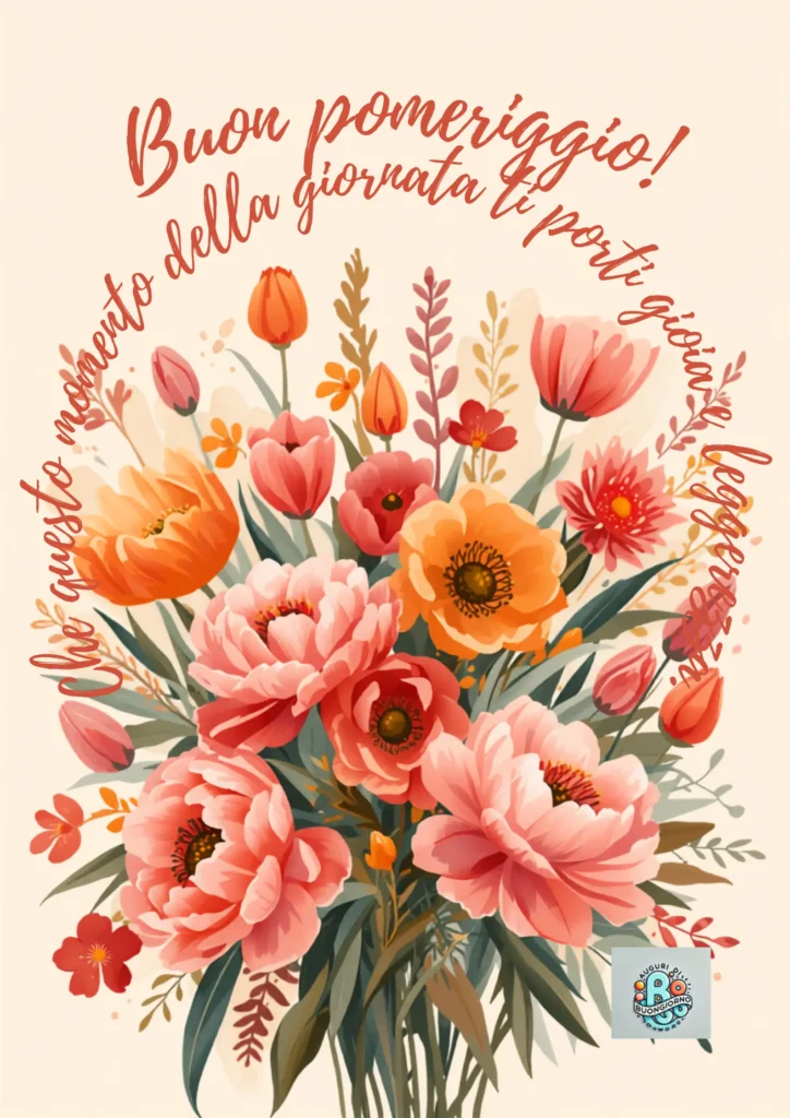 Bouquet di fiori rosa e arancio in stile acquerello - Buon Pomeriggio