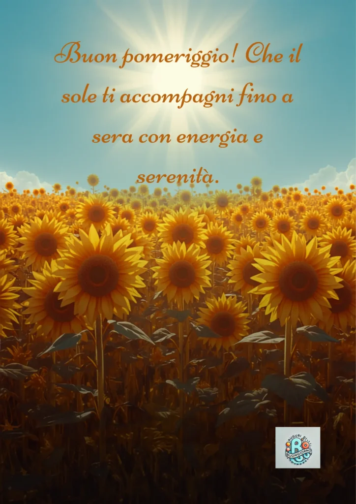 Campo di girasoli sotto cielo blu con raggi di sole - Buon Pomeriggio